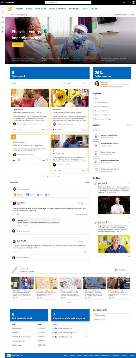 marie curie intranet home page.